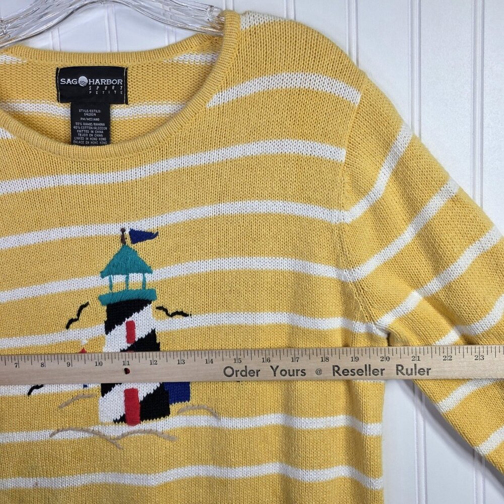 Vintage Sag Harbor Sweater Medium Yellow Lighthouse Coastal Nautical Preppy Y2K - Picture 5 of 10